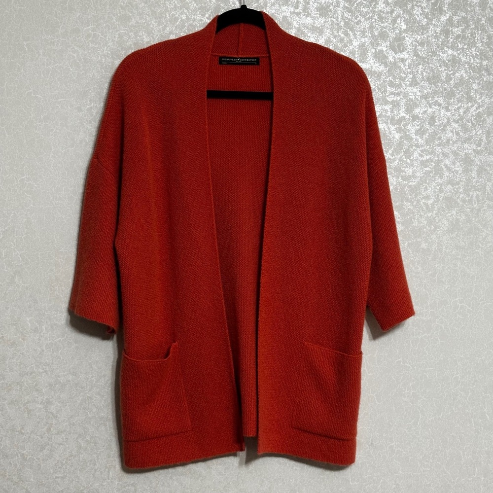 Peruvian Connection 100% Royal Alpaca Open Front Cardigan Coral Orange S